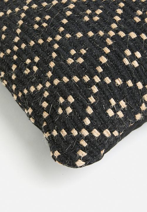 H&S - Diamond check jute cushion - black