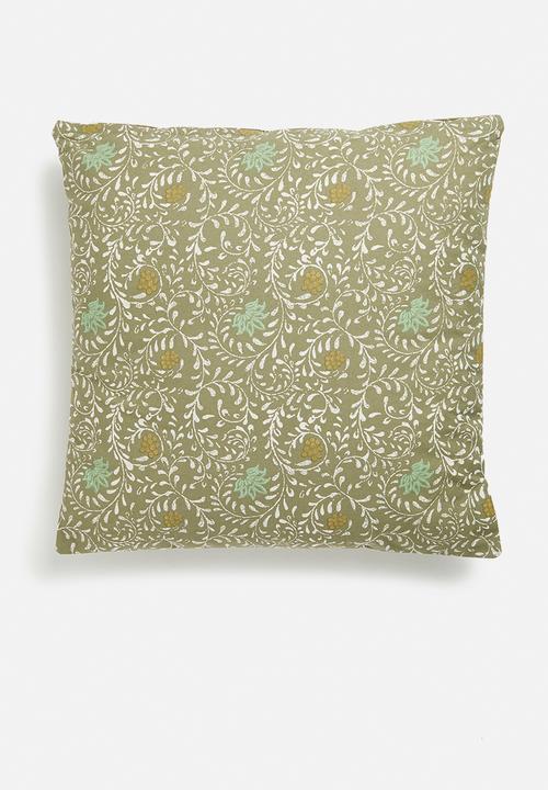 H&S - Bell block print cushion - green