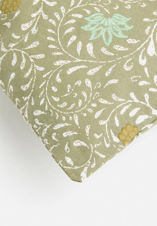 H&S - Bell block print cushion - green