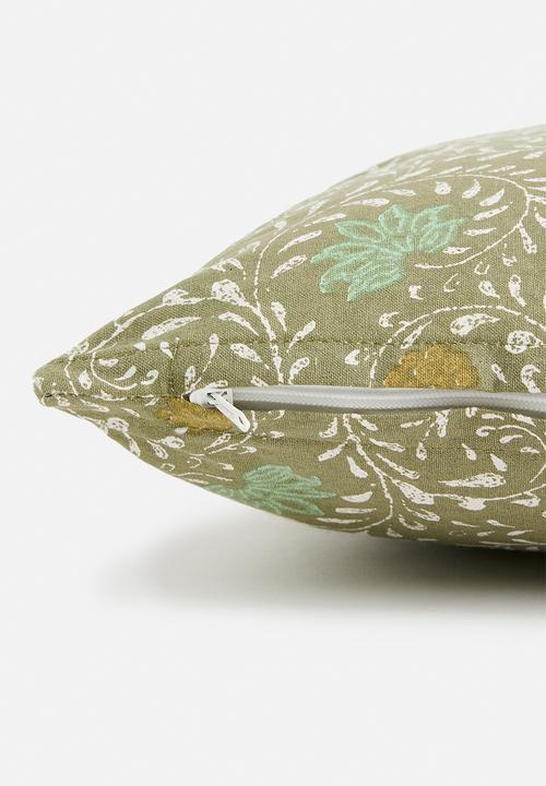 H&S - Bell block print cushion - green