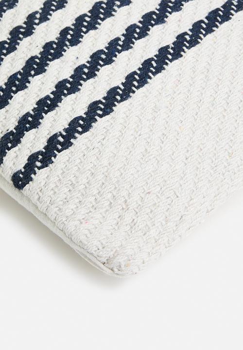 H&S - Handloom broad stripe cushion - blue & white