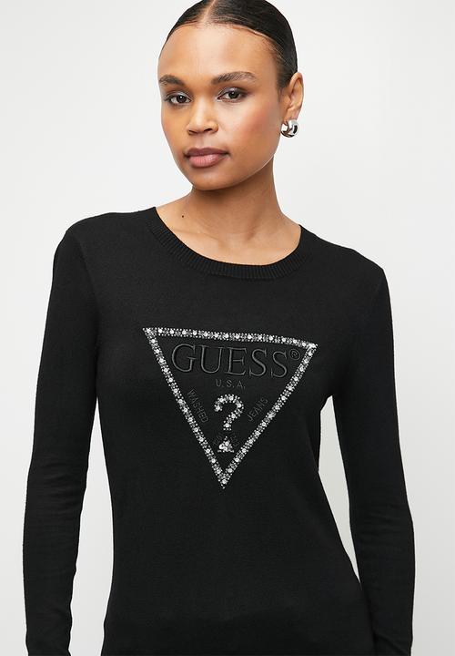 GUESS - Rosalie Triangle Logo Rn Sweater - Jet Black A996