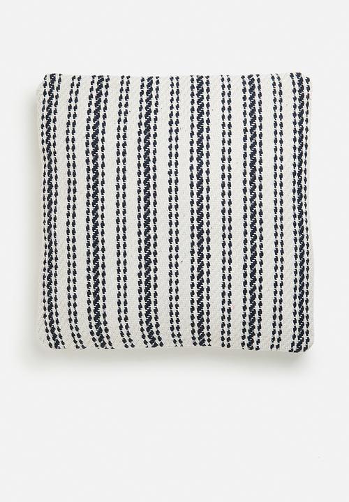 H&S - Handloom multi stripe cushion - blue & white