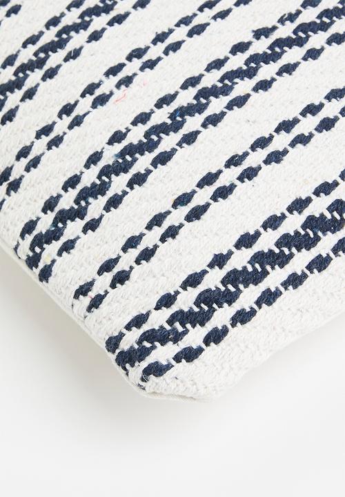 H&S - Handloom multi stripe cushion - blue & white