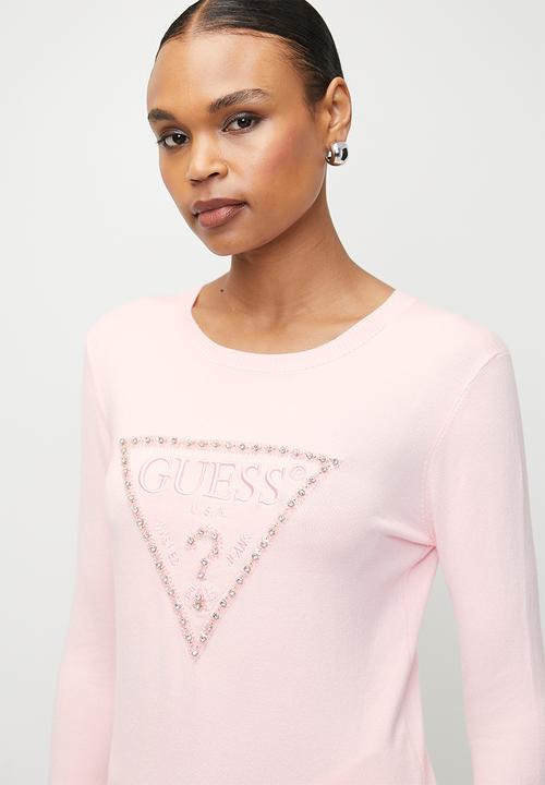 GUESS - Rosalie Triangle Logo Rn Sweater - Low Key Pink