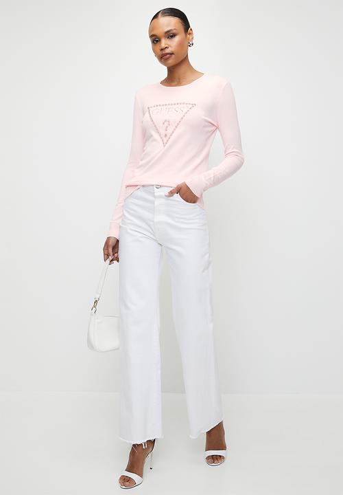 GUESS - Rosalie Triangle Logo Rn Sweater - Low Key Pink