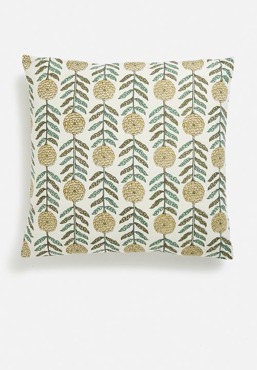 H&S - Bell block print cushion - natural