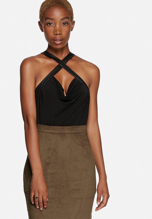 GUESS - PU Trim Draped Halter Top