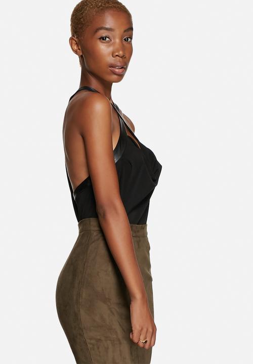 GUESS - PU Trim Draped Halter Top