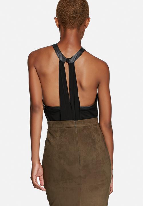 GUESS - PU Trim Draped Halter Top