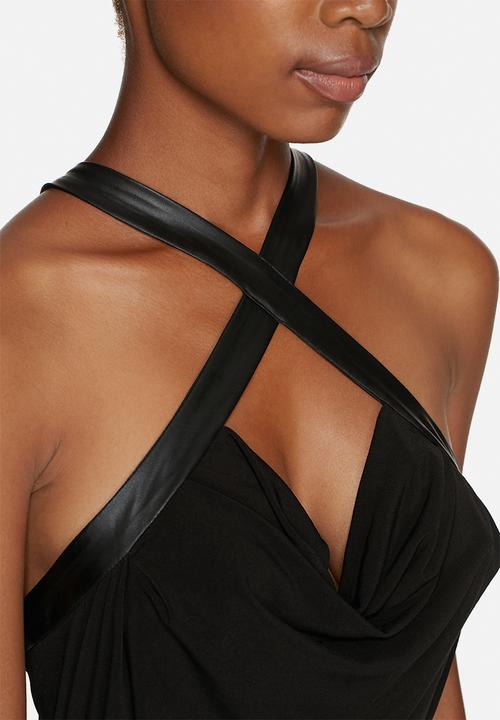 GUESS - PU Trim Draped Halter Top