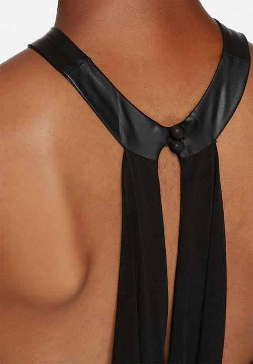 GUESS - PU Trim Draped Halter Top
