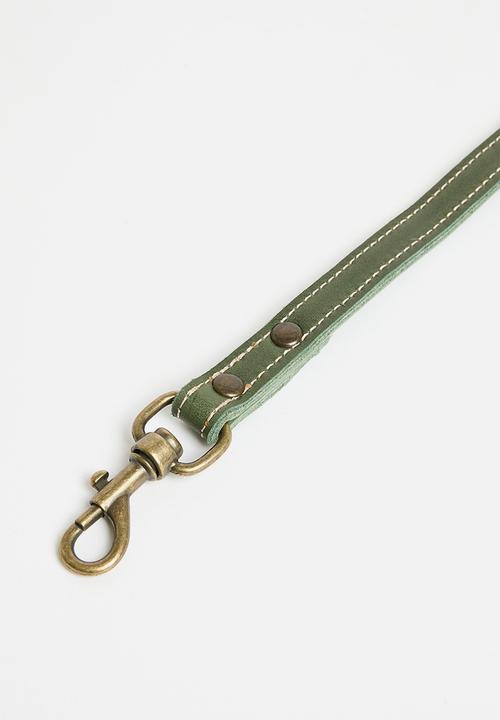 Houndstooth - Leather Handle Lead - Sage/moss