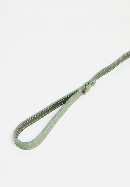 Houndstooth - Leather Handle Lead - Sage/moss