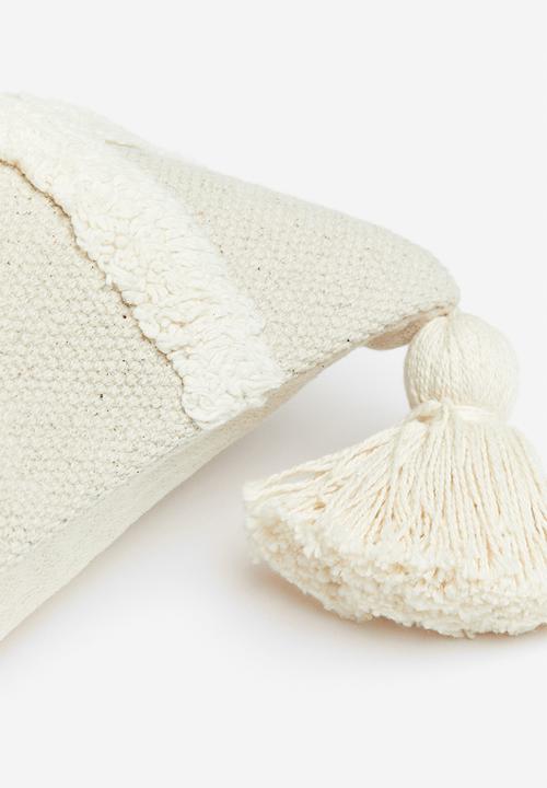 H&M - Tasseled cushion cover - Light beige Patterned