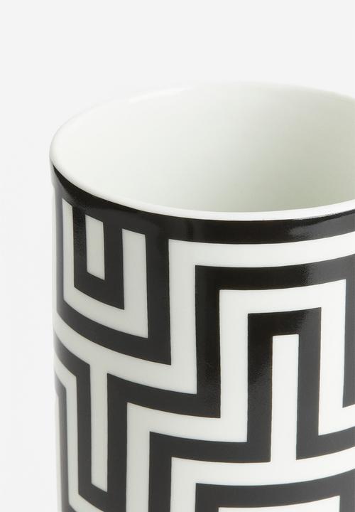 H&M - Graphic pattern porcelain vase - White Black