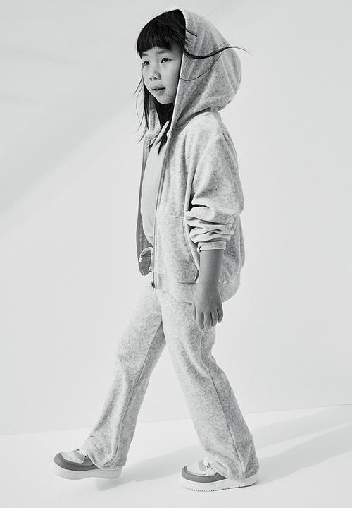 H&M - Velour zip-through hoodie - grey