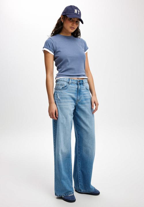 Cotton On - Relaxed Wide Jean - Breeze Blue Worn
