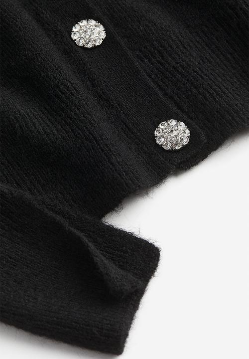 H&M - Rhinestone-button cardigan - black