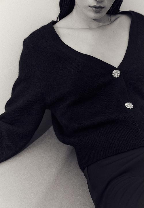 H&M - Rhinestone-button cardigan - black