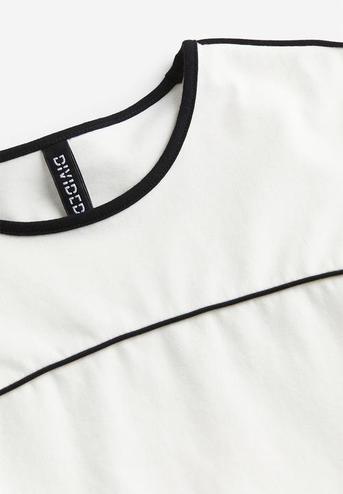 H&M - Piping-detail top - white,multi