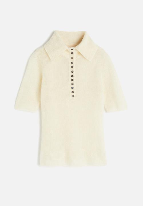 H&M - Mohair-blend collared top - white