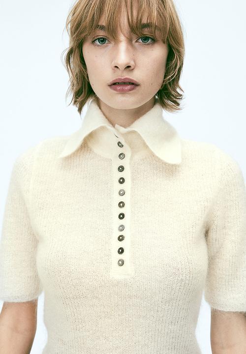 H&M - Mohair-blend collared top - white