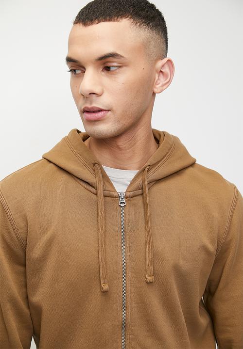 Superdry. - Contrast Stitch Relaxed Zip Hoodie - Washed Classic Brown Camel