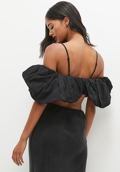 MILLA - Bubble ruffle strappy crop - black