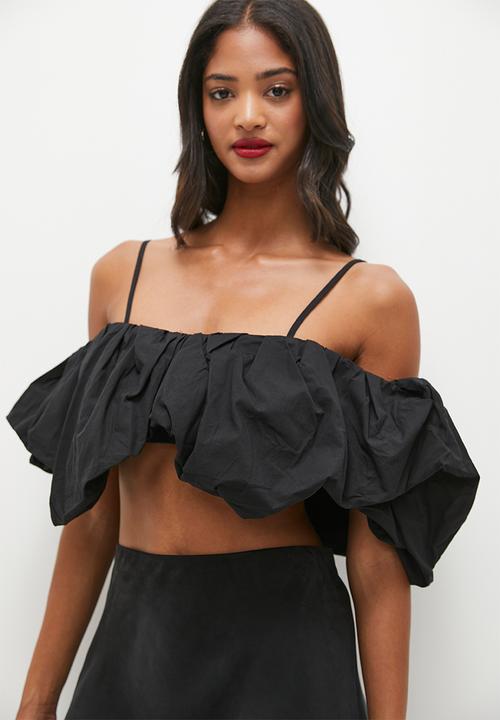 MILLA - Bubble ruffle strappy crop - black