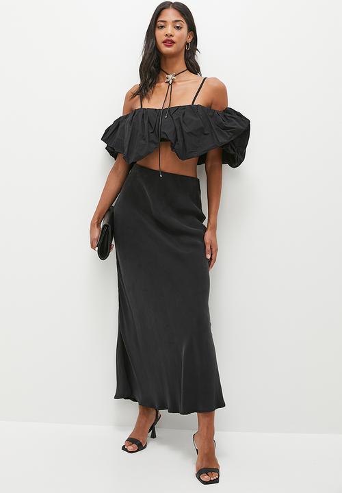 MILLA - Bubble ruffle strappy crop - black