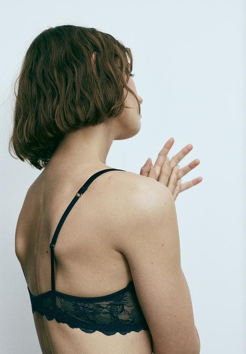 H&M - Non-padded underwired lace bra - navy blue