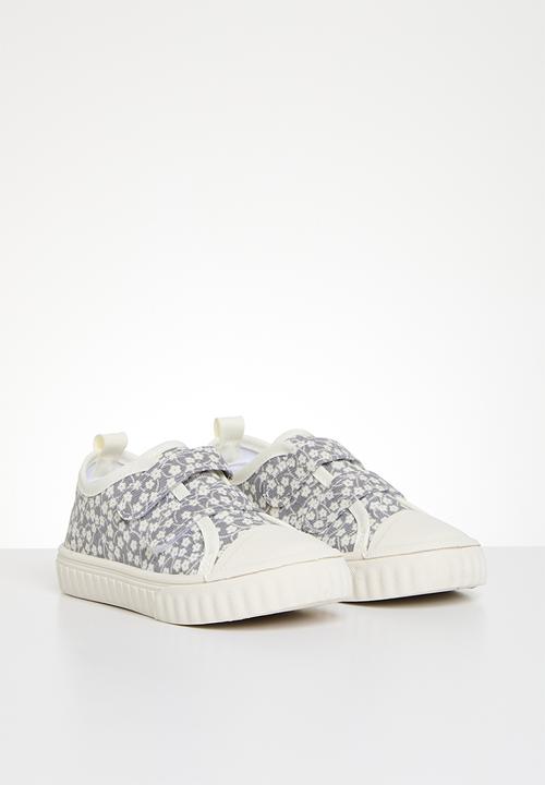 Pop Candy - Floral twin velcro strap sneakers - grey & white