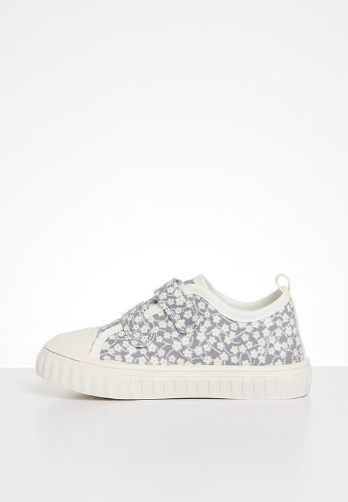 Pop Candy - Floral twin velcro strap sneakers - grey & white