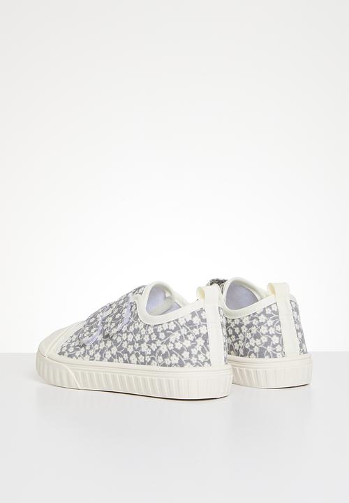 Pop Candy - Floral twin velcro strap sneakers - grey & white