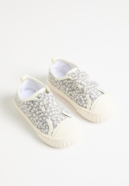 Pop Candy - Floral twin velcro strap sneakers - grey & white