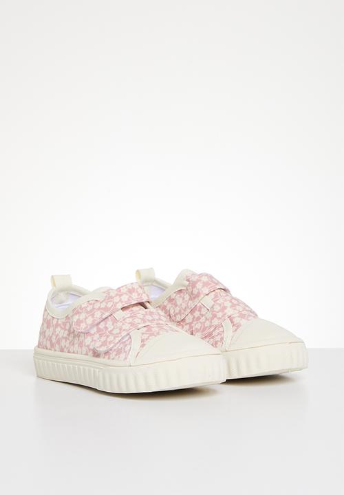 Pop Candy - Floral twin velcro strap sneakers - pink & white