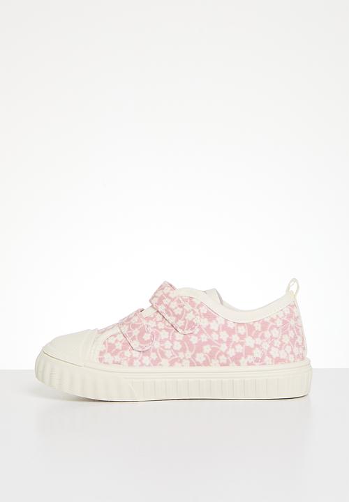Pop Candy - Floral twin velcro strap sneakers - pink & white