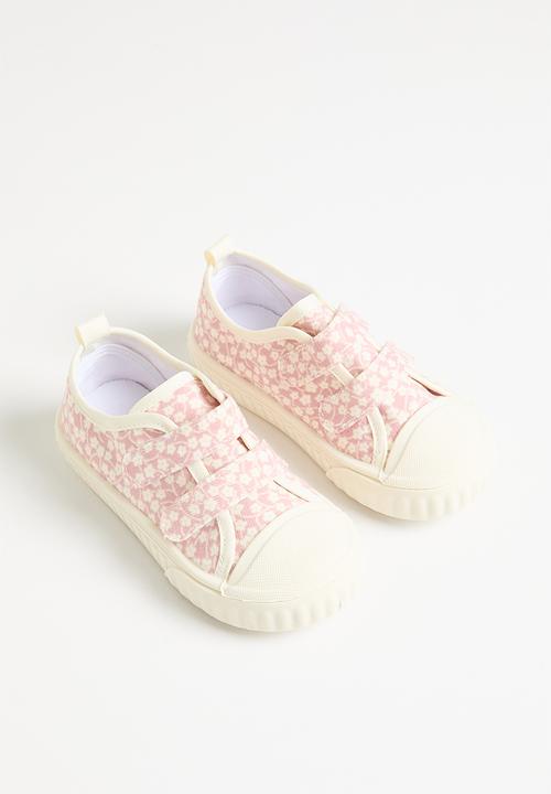 Pop Candy - Floral twin velcro strap sneakers - pink & white