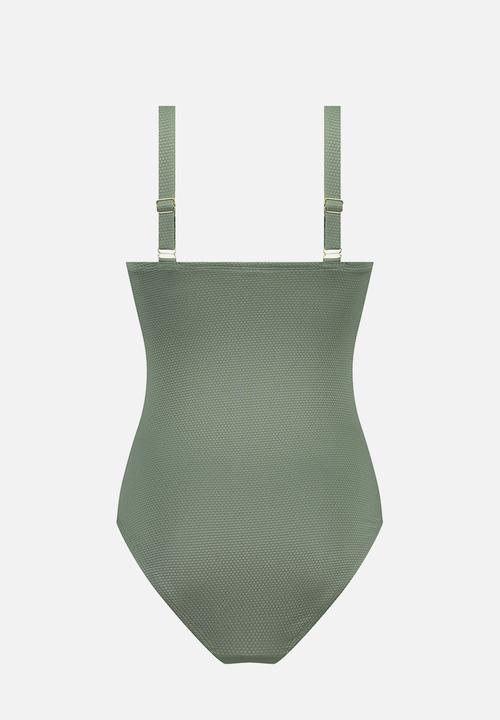 Hunkemoller - Scallop shaping swimsuit - hedge green