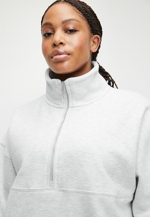 Cotton On - Plus Plush Rib Half Zip Jumper - Cloudy Grey Marle