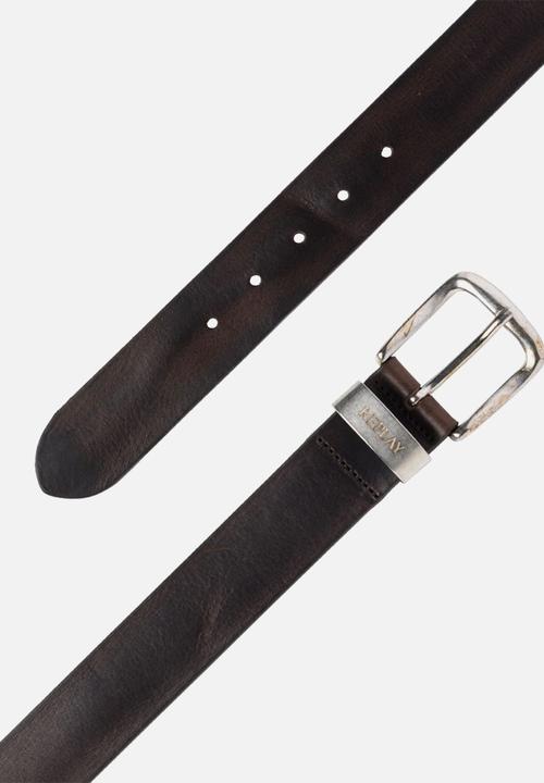 Replay - Douglas leather belt - faded black & brown