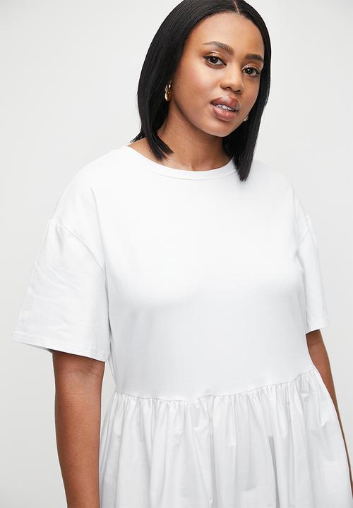 Superbalist - Asym hem T-shirt combo dress - white
