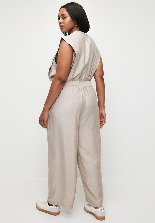 edit - Extended shoulder jumpsuit - stone