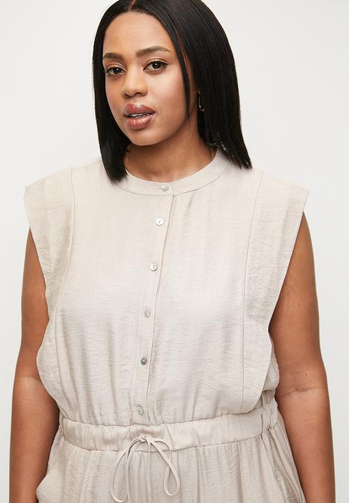 edit - Extended shoulder jumpsuit - stone