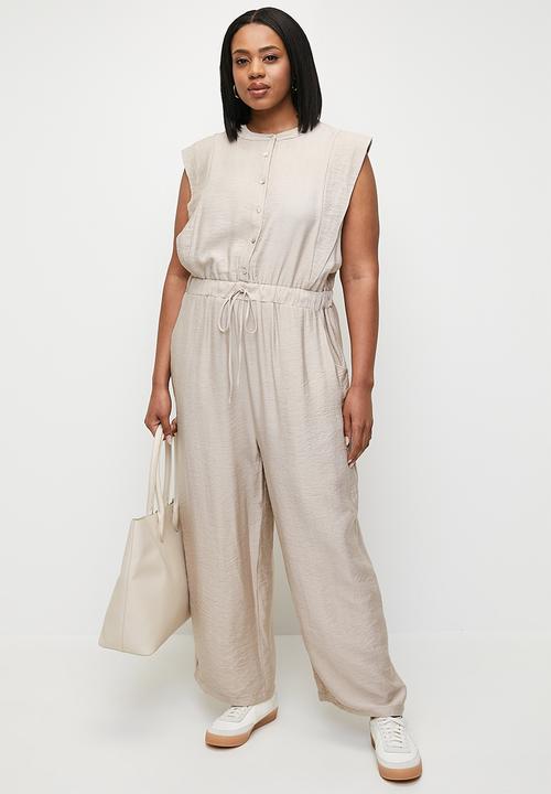 edit - Extended shoulder jumpsuit - stone