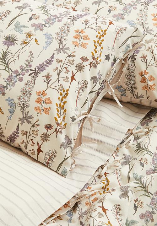 H&M - Cotton double/king duvet cover set - light beige floral
