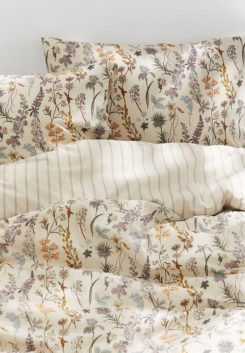 H&M - Cotton double/king duvet cover set - light beige floral