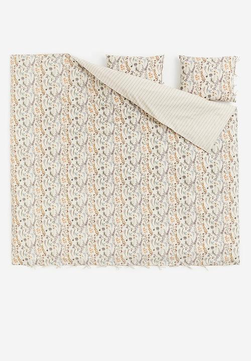 H&M - Cotton double/king duvet cover set - light beige floral