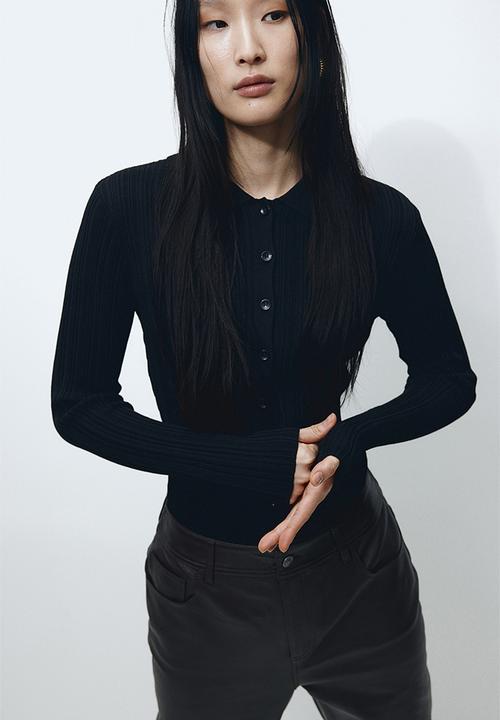 H&M - Rib-knit collared top - black